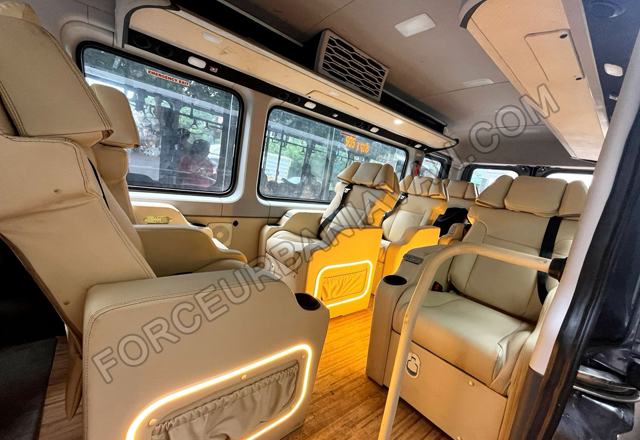 10 seater force urbania luxury van with 1x1 modified adjustable & massager seats on rent delhi