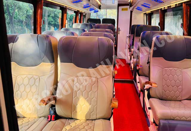 14 seater eicher luxury coach with toilet washroom recliner seats hire delhi